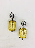 Emerald cut yellow swarovski crystal jewelry part,set of 2, jonquil colored swarovski crystal,crystal rhinstone ball and hook for jewelry