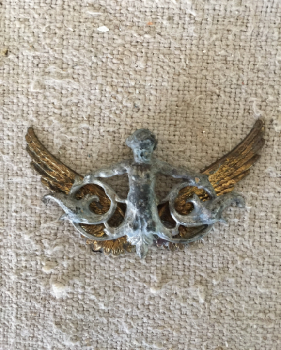 Cherub metal finding, 1 Metal oxidized cherub stamping with wings