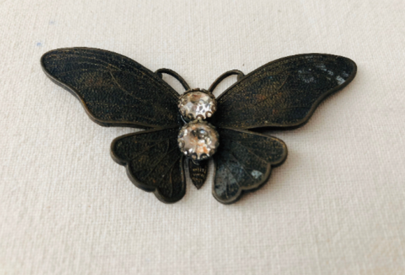 Metal butterfly,patina black butterfly with rhinestones