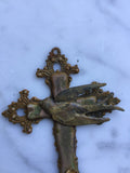 Metal cross with swallow and 3 gold flowers