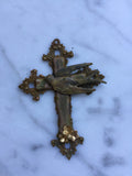 Metal cross with swallow and 3 gold flowers