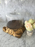 Glass Cloche dome and corbel,bell jar,dessert tray,corbel pedistal,cake plate,dessert server,wood base with glass dome,cale dome