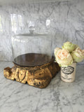 Glass Cloche dome and corbel,bell jar,dessert tray,corbel pedistal,cake plate,dessert server,wood base with glass dome,cale dome