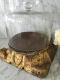 Glass Cloche dome and corbel,bell jar,dessert tray,corbel pedistal,cake plate,dessert server,wood base with glass dome,cale dome