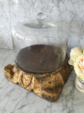 Glass Cloche dome and corbel,bell jar,dessert tray,corbel pedistal,cake plate,dessert server,wood base with glass dome,cale dome