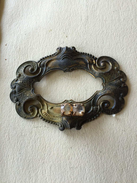Scroll frame, 1 patina metal frame finding