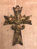 Vintage patina Metal cross,cross Finding,rust patina metal cross with fluer de les on the front