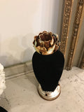 Black velvet Bust on a salvaged metal base with metal rose on top