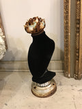 Black velvet Bust on a salvaged metal base with metal rose on top