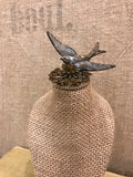 Burlap bust with bird finding,jewelry holder,necklace stand,jewelry stand,vintage lamp part,rusted rose finding,jewelry display,