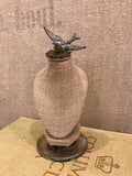 Burlap bust with bird finding,jewelry holder,necklace stand,jewelry stand,vintage lamp part,rusted rose finding,jewelry display,