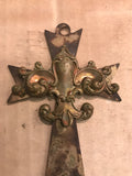 Vintage patina Metal cross,cross Finding,rust patina metal cross with fluer de les on the front