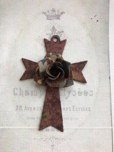 Metal cross with aged rose metal center