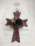 Metal cross with aged rose metal center