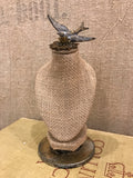Burlap bust with bird finding,jewelry holder,necklace stand,jewelry stand,vintage lamp part,rusted rose finding,jewelry display,