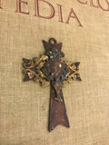 Metal Cross, cross finding, rusted plated metal stamping, cross metal with vintage metal parts