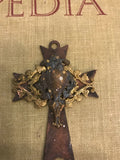 Metal Cross, cross finding, rusted plated metal stamping, cross metal with vintage metal parts