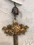 Metal cross with Mary center and beautiful flower drop hanging from top