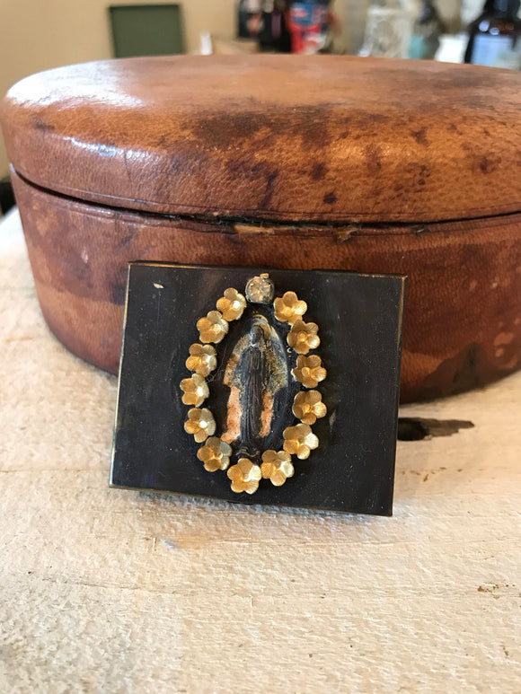 Small metal pill box virgin mary pendent,virgin mary charm piece finding-patina black,keep sake box,metal flowers,jewelry flowers