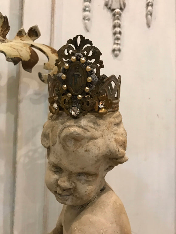 Aged patina metal angel crown