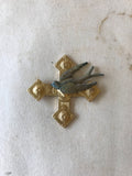 Gold cross with bird, vintage bird on cross