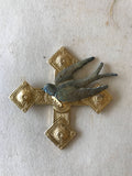 Gold cross with bird, vintage bird on cross