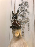 Aged patina metal angel wing crown, angel crown with wings and roses