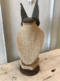 Metal wings on burlap bust,jewelry holder,necklace holder,jewelry stand,jewelry display,crown,metal crown,angel wings