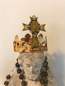 Metal crown with cross and mary pendent,metal crown with rhinestones ,crown supplies,metal garland crown,shabby chic,metal garland