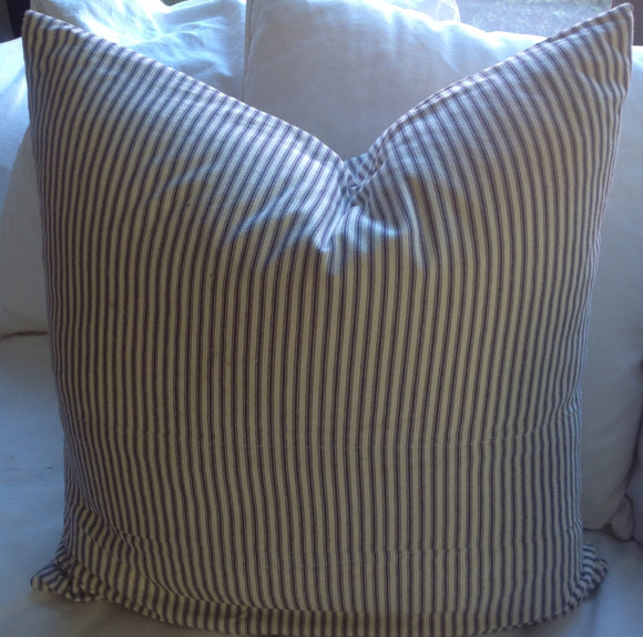 Blue and white french ticking pin striped twill pillow slip cover, European pillow sham