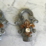 Lamp finials, 2 lamp finials with fleur de lis and rhinestone