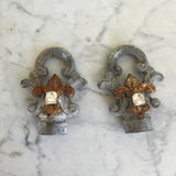 Lamp finials, 2 lamp finials with fleur de lis and rhinestone