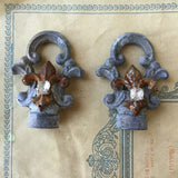 Lamp finials, 2 lamp finials with fleur de lis and rhinestone