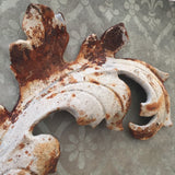 Cast iron scroll leaf, patina rust aged white, leaves,fence panel, filigree,