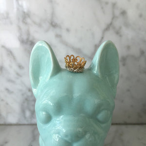 1 tiny gold filigree crown with glitter, tiny gold crown