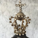 Vintage aged crystal patina metal crown-queen crown-fairy crown-cross crown-religious-small crown