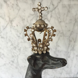 Vintage aged crystal patina metal crown-queen crown-fairy crown-cross crown-religious-small crown