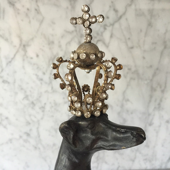 Vintage aged crystal patina metal crown-queen crown-fairy crown-cross crown-religious-small crown