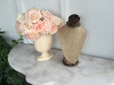 Burlap jewelry display with rusted rose top