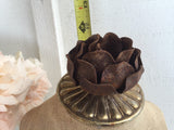 Burlap jewelry display with rusted rose top