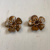 Vintage metal flowers, 2 white rusted metal flowers