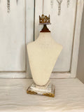 Linen Bust with Barn Wood Base and Rhinestone Crown Top