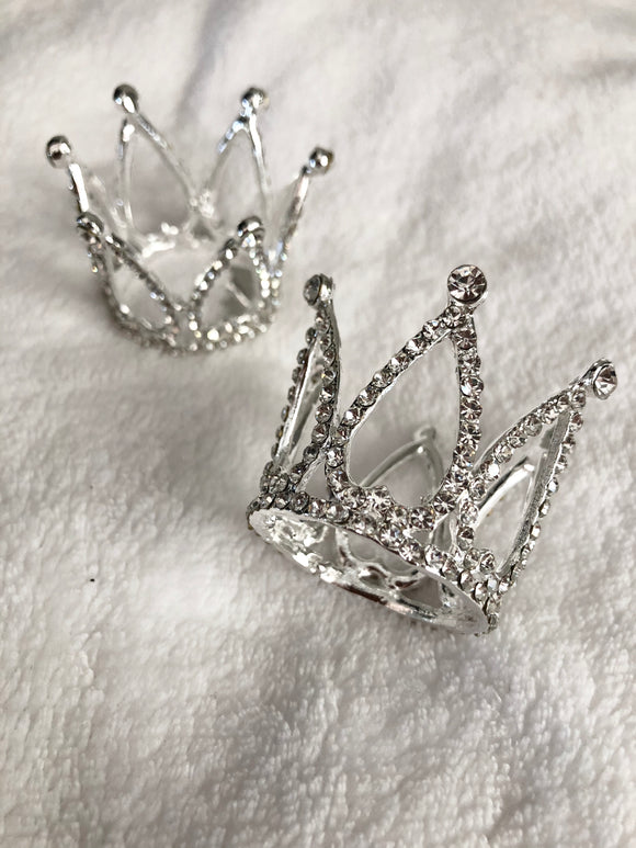 Small rhinestone crowns, 2 rhinestone crown pair, silver rhinestone crown, ornate crown,ornamental crown,king crown,doll crown