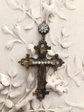 Metal cross with rhinestone chain and rhinestone flower top