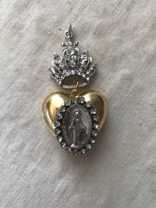 Rhinestone crown with Virgin Mary on a puff heart