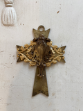 Metal Cross, cross finding, rusted plated metal stamping, cross metal with vintage metal parts