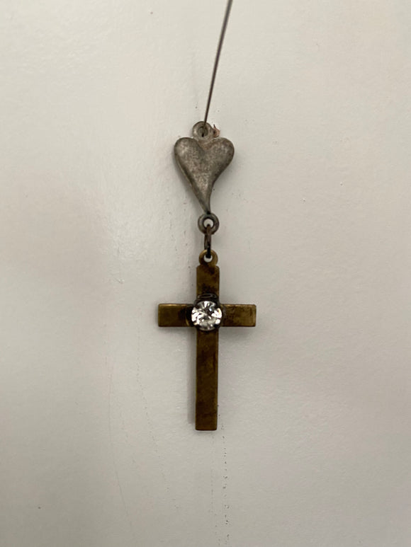 Puff metal Heart and cross attached to filigree piece
