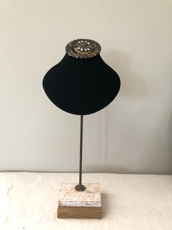 Jewelry stand black velvet with barn wood base