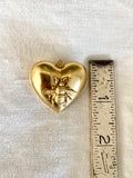 Puff hearts with small bee attached,raw brass 1 piece