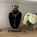 Black velvet bust jewelry holder with metal crown